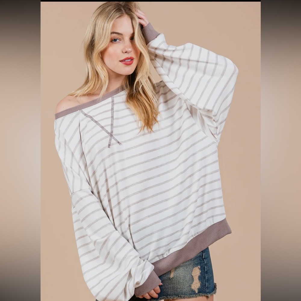 Striped Knit Drop Shoulder Sweater